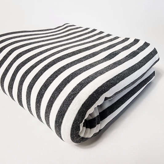 1x1 Yarn Dyed Thick Striped Rib Knit- Charcoal