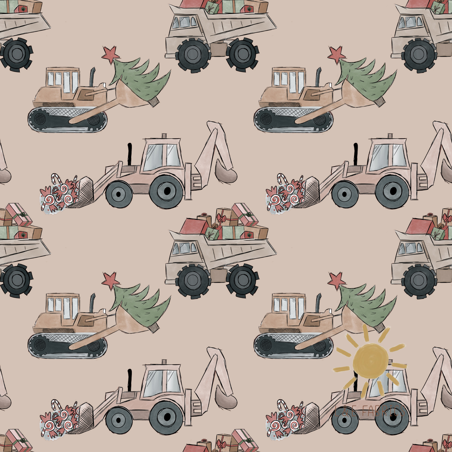 Christmas Construction Vehicles - Tan